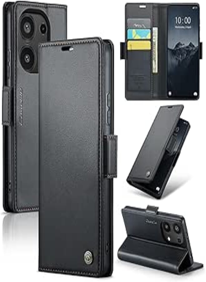FASCINATION phone case compatible with Redmi note 13 pro 4G Case Multifunctional Horizontal Flip Premium PU Leather Case, with Card Slot & Holder & Wallet for Redmi note 13 pro 4G (Black)